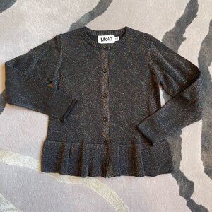 Molo kids black metallic multicolor glitter cardigan with peplum bottom size 3/4